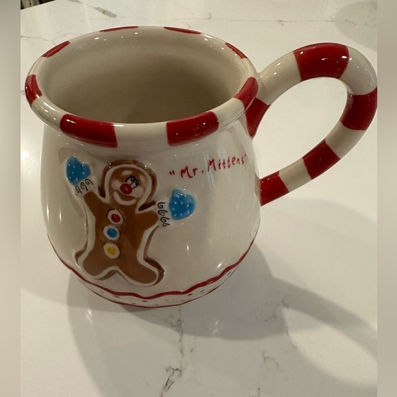 Heather Goldmine Blue Sky 2011  Mr Mittens Gingerbread Christmas Mug red/white - Picture 1 of 7